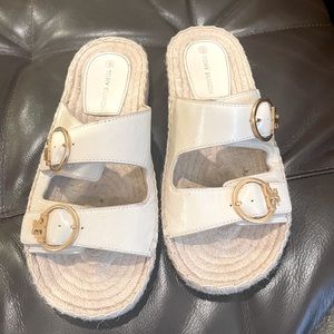 Tory Burch Size 8 Selby Two-Band Espadrille Slide-Oat/Gold. Brand New. Worn 1x.